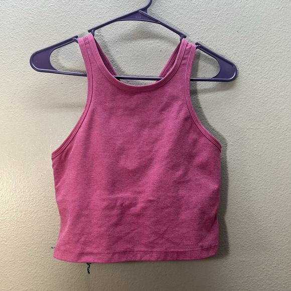 Beyond Yoga Studio Cropped Tank Gym Athletic Sz L Pink Crossback Shelf Bra - Picture 1 of 4